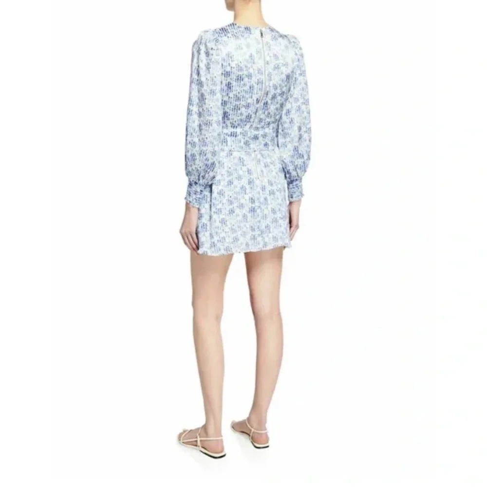 Alice + Olivia Molli Belted Floral Mini Dress Size 12 Blue Long Sleeve Feminine - Picture 2 of 8